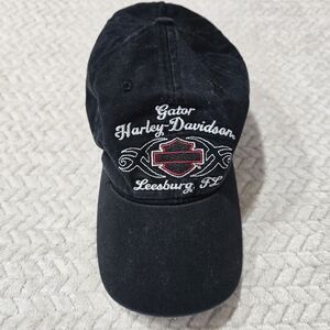 Vintage Harley Davidson Black Silver Embroidered Baseball Cap Leesburg Florida